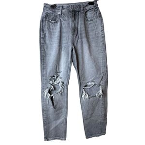 American Eagle Mom Jean Straight Leg Gray Distressed Denim Womens Size 4 Short